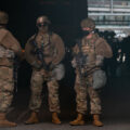 National Guard Members stand outside the Hennepin County Government Center on the day a verdict was announced in the Derek Chauvin murder trial.