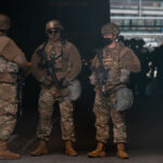 National Guard Members stand outside the Hennepin County Government Center on the day a verdict was announced in the Derek Chauvin murder trial.