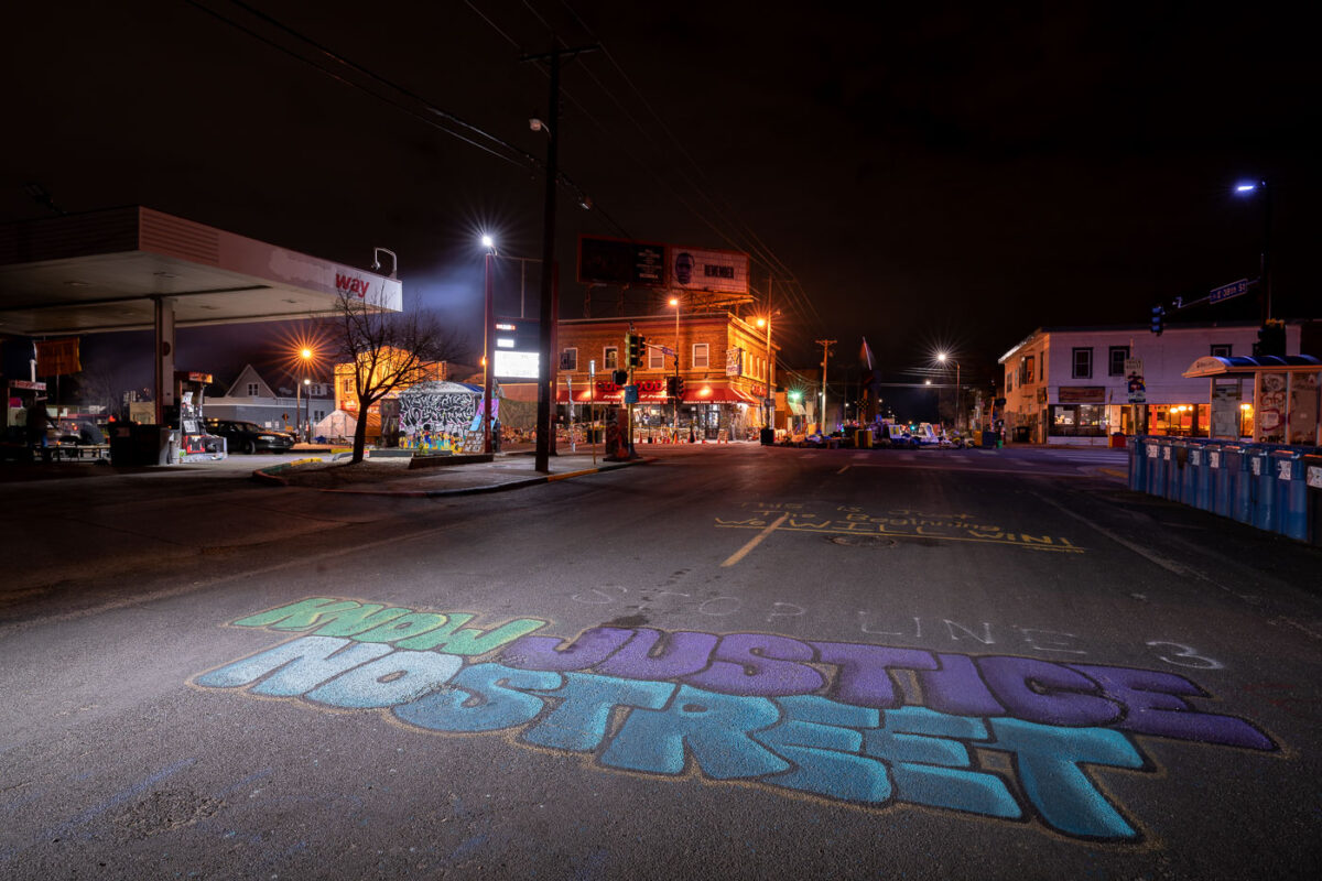 Geroge Floyd Square in Minneapolis. "No justice no street".