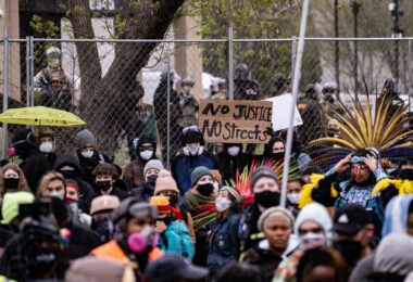 The community protests outside the Brooklyn Center Police Department after the death of 20-year old Daunte Wright. Wright was shot and killed by Brooklyn Park Police officer Kim Potter during a traffic stop on April 11th.