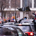 Crowd gathering outside the courthouse on April 21, 2021 after the jury convicts Derek Chauvin in the murder of George Floyd.