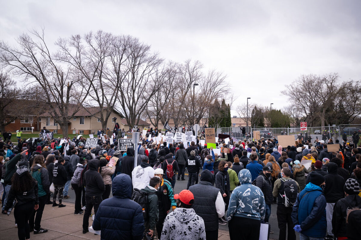 Protesters outside the Brooklyn Center Police Department after Daunte Wright was killed on April 11th, 2021.