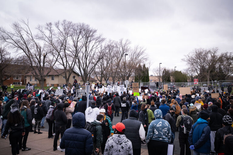 Protest after Daunte Wright is killed by police 3 Protesters outside the Brooklyn Center Police Department after Daunte Wright was killed on April 11th, 2021.