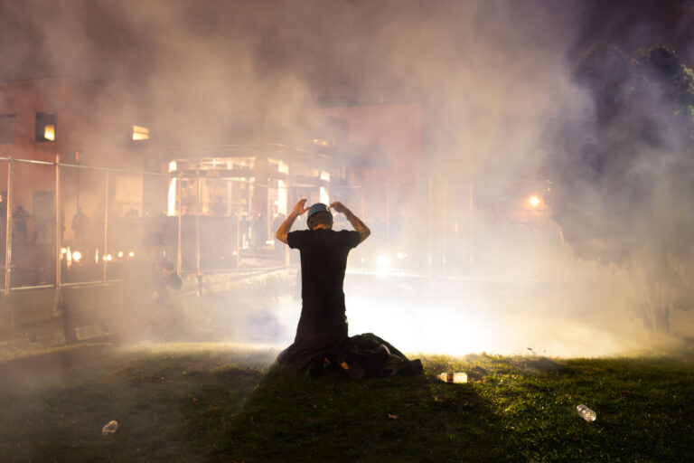 Protester gets tear gassed in Brooklyn Center 2 Protesters gather at the Brooklyn Center Police Department after 20-year old Daunte Wright was shot and killed by a Brooklyn Center Police on April 11th, 2020.
