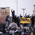 Protesters on top of the FBI Minneapolis Field Office during a march protesting the death of 20-year old Daunte Wright. Wright was shot and killed by Brooklyn Park Police officer Kim Potter during a traffic stop on April 11th.