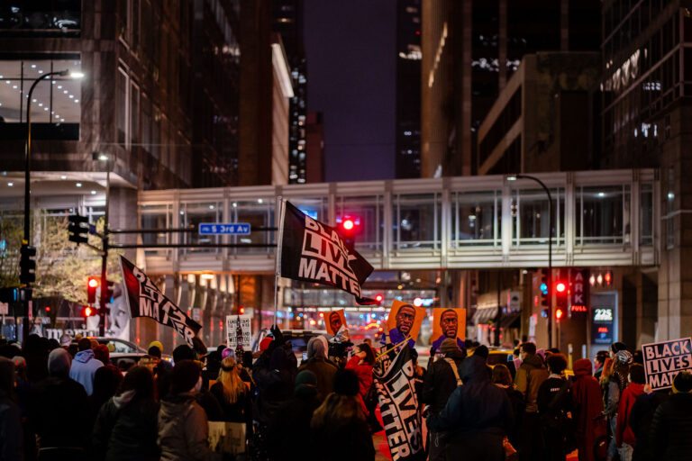 Protesters during George Floyd trial in Minneapolis 1 Protesters march through downtown Minneapolis starting at ending at the courthouse that's holding the Derek Chauvin murder trial.