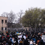 Protesters gathering outside Brooklyn Center PD 3 Brooklyn Center Police, Hennepin County Sheriffs, Minnesota State Patrol and the National Guard surround the police station as the community gathers to protest the death of 20-year old Daunte Wright. Wright was shot and killed by Brooklyn Park Police officer Kim Potter during a traffic stop on April 11th.