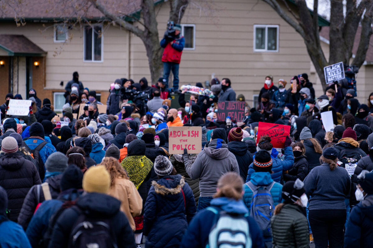 Protesters gather at the Brooklyn Center Police Department after 20-year old Daunte Wright was shot and killed by a Brooklyn Center Police on April 11th, 2020.