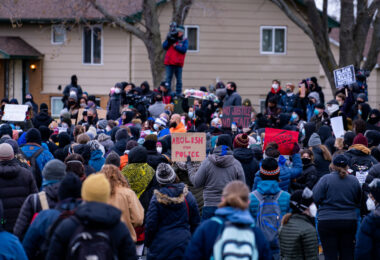 Protesters gather at the Brooklyn Center Police Department after 20-year old Daunte Wright was shot and killed by a Brooklyn Center Police on April 11th, 2020.