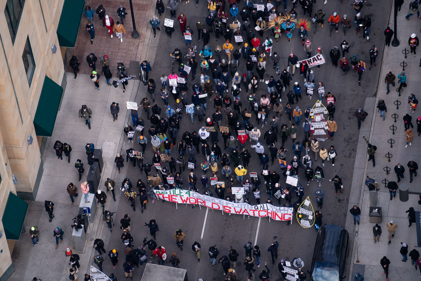 Protesters march on the day the jury gets Chauvin case