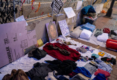 Supplies made available as temperatures drop inside the Government Center fencing where protesters have been occupying the space 24/7.