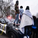 Protesters arrive to the scene of the death of Daunte Wright. Wright was shot and killed by Brooklyn Center Police Officer Kim Potter hours earlier.