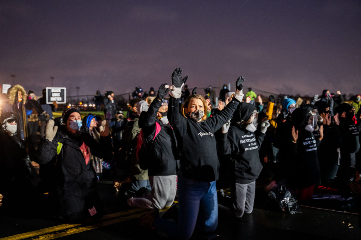 The community protests outside the Brooklyn Center Police Department after the death of 20-year old Daunte Wright. Wright was shot and killed by Brooklyn Center Police officer Kim Potter during a traffic stop on April 11th.