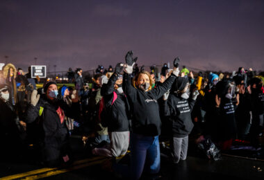 The community protests outside the Brooklyn Center Police Department after the death of 20-year old Daunte Wright. Wright was shot and killed by Brooklyn Center Police officer Kim Potter during a traffic stop on April 11th.