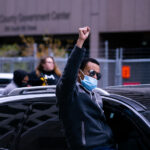 Raised fist after Chauvin is convicted 3 The crowd gathered outside the Hennepin County Government Center celebrates after Derek Chauvin was found guilty on all charges in the death of George Floyd.