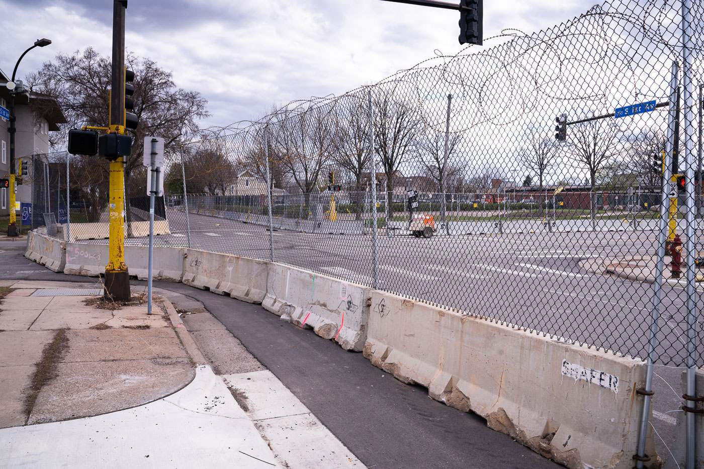 Razor wire and Barricades around Police Station