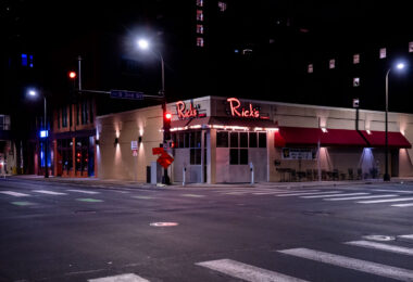 Rick's Cabaret with security boarding during the Derek Chauvin murder trial.