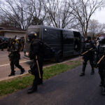 Riot police arrive after Daunte Wrigh was killed 4 Police in riot gear arrive where protesters are gathered following the death of Daunte Wright.