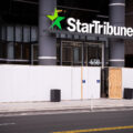 Boards at the Star Tribune across from the courthouse.