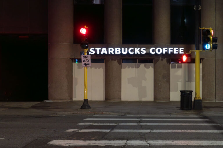 Starbucks Coffee boarded up during Chauvin trial 1 A boarded up Starbucks Coffee shop in downtown Minneapolis.