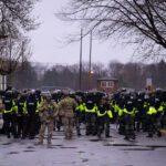 The State Patrol mobilize in Brooklyn Center to push protesters away from the Brooklyn Center Police Department after 20-year old Daunte Wright was shot and killed by a Brooklyn Center Police on April 11th, 2020.