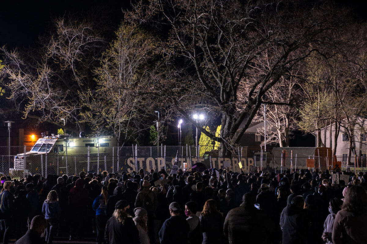 Protesters gather for the 7th straight day at the Brooklyn Center Police Department after 20-year old Daunte Wright was shot and killed by a Brooklyn Center Police on April 11th, 2020.