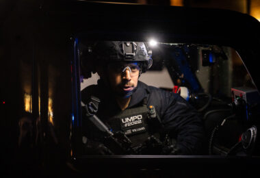 University of Minnesota Police Department arrive at the Brooklyn Center Police Department following unrest over the shooting of Daunte Wright. Wright was shot by Brooklyn Center Police Officer Kim Potter.
