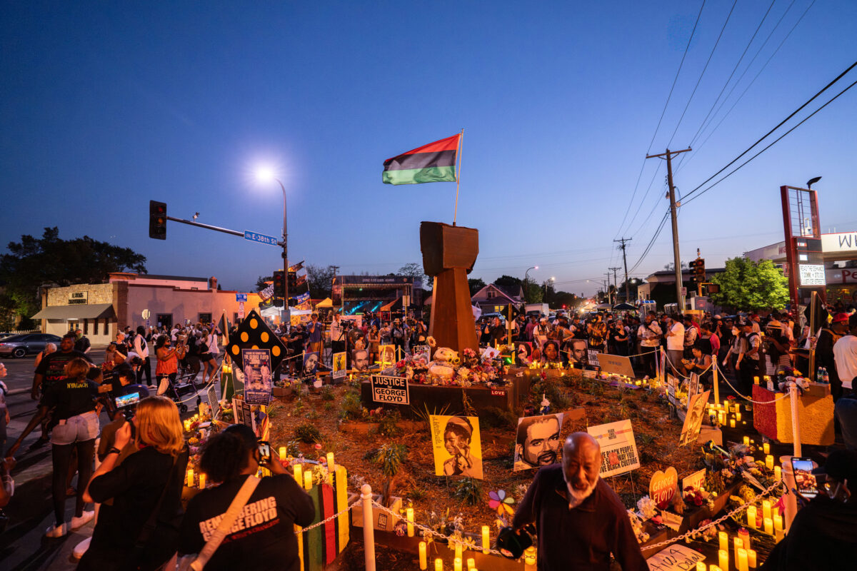 Candles around the fist at George Floyd Square