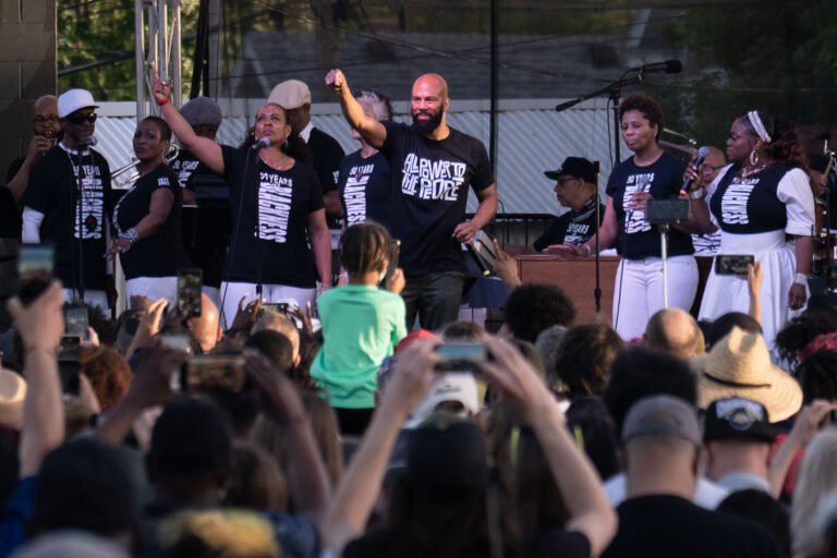 Common at George Floyd Square in May 2021 4 Common performs the hit song “Glory” with Sound of Blackness at George Floyd Square on the 1-year anniversary of George Floyd’s murder.