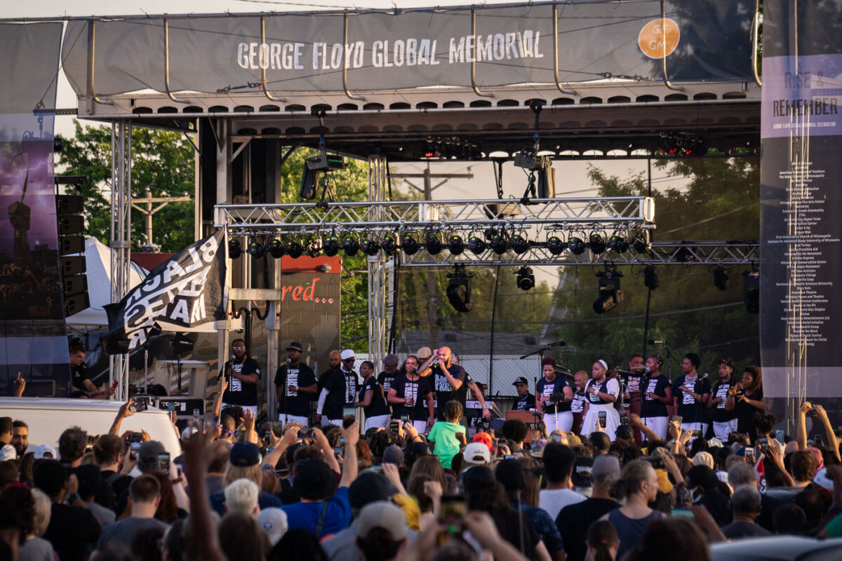 Grammy award winning Common performs the hit song “Glory” with Sound of Blackness at George Floyd Square on the 1-year anniversary of George Floyd’s murder.