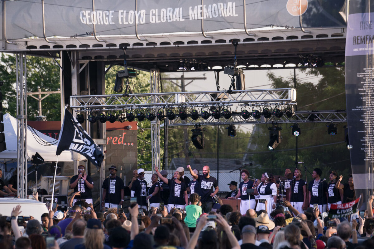 Common performs the hit song “Glory” with Sound of Blackness at George Floyd Square on the 1-year anniversary of George Floyd’s murder.