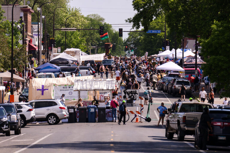 George Floyd Square on anniversary of Floyd's murder 1 Large crowd gathering at George Floyd Square on the 1-year anniversary of his murder.
