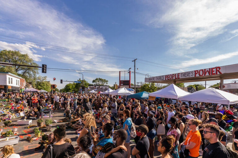Large crowd at George Floyd Square 1 year later 3 The community gathered at 38th and Chicago (George Floyd Square) throughout the day on the 1-year anniversary of George Floyd’s murder.
