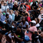Minnesota Governor Tim Walz, St. Paul Mayor Melvin Carter, Minnepaolis Mayor Jacob Frey, Senator Tina Smith and Senator Amy Klobuchar listen to speakers at a George Floyd Remembrance Rally at the Hennepin County Government Center.