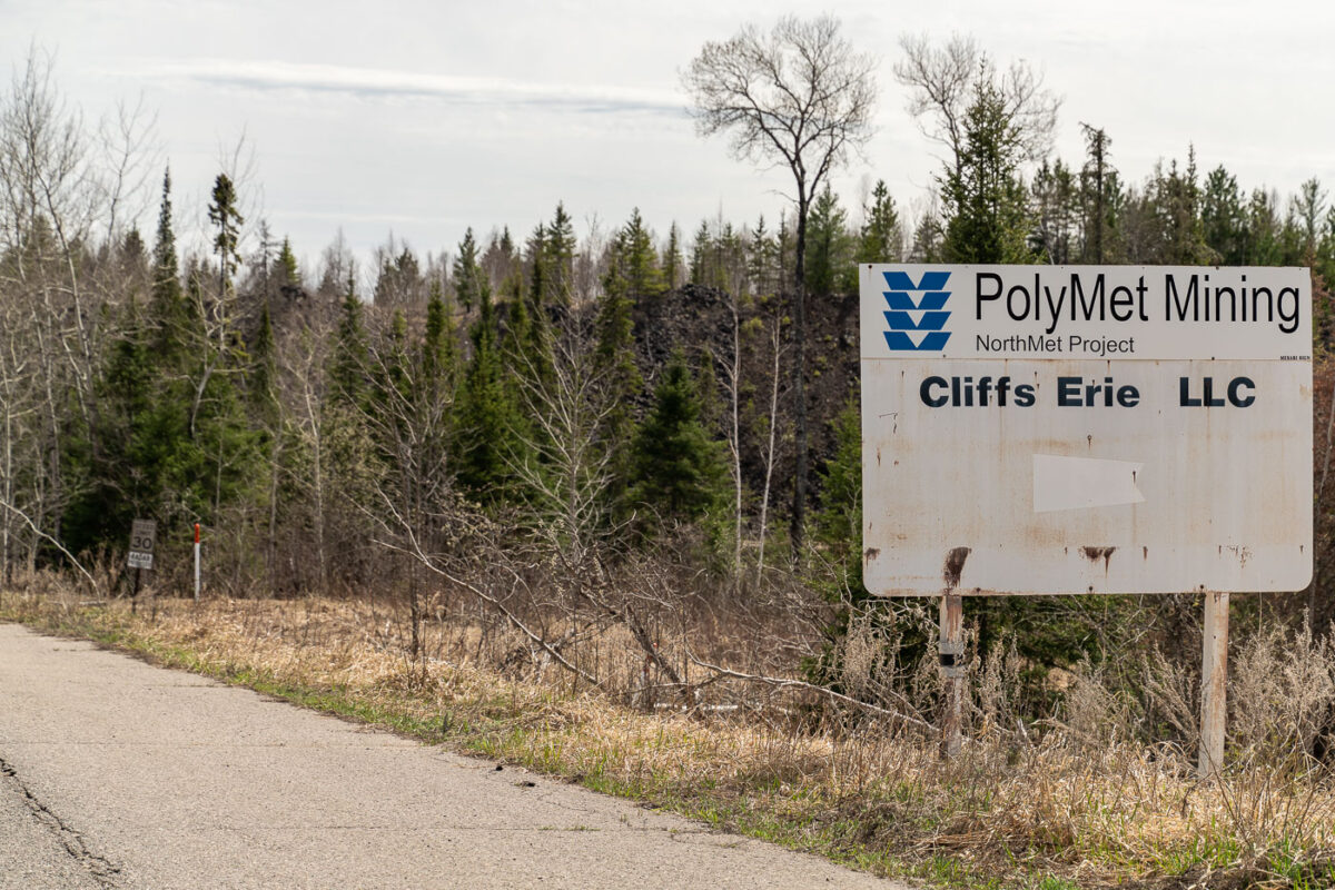 A sign at the PolyMet Mining NorthMet Project.