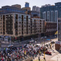 Those standing in solidarity with Palestine march through downtown Minneapolis.