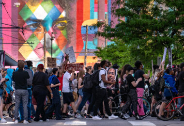 After a George Floyd Remembrance rally at the courthouse protesters marched through downtown.