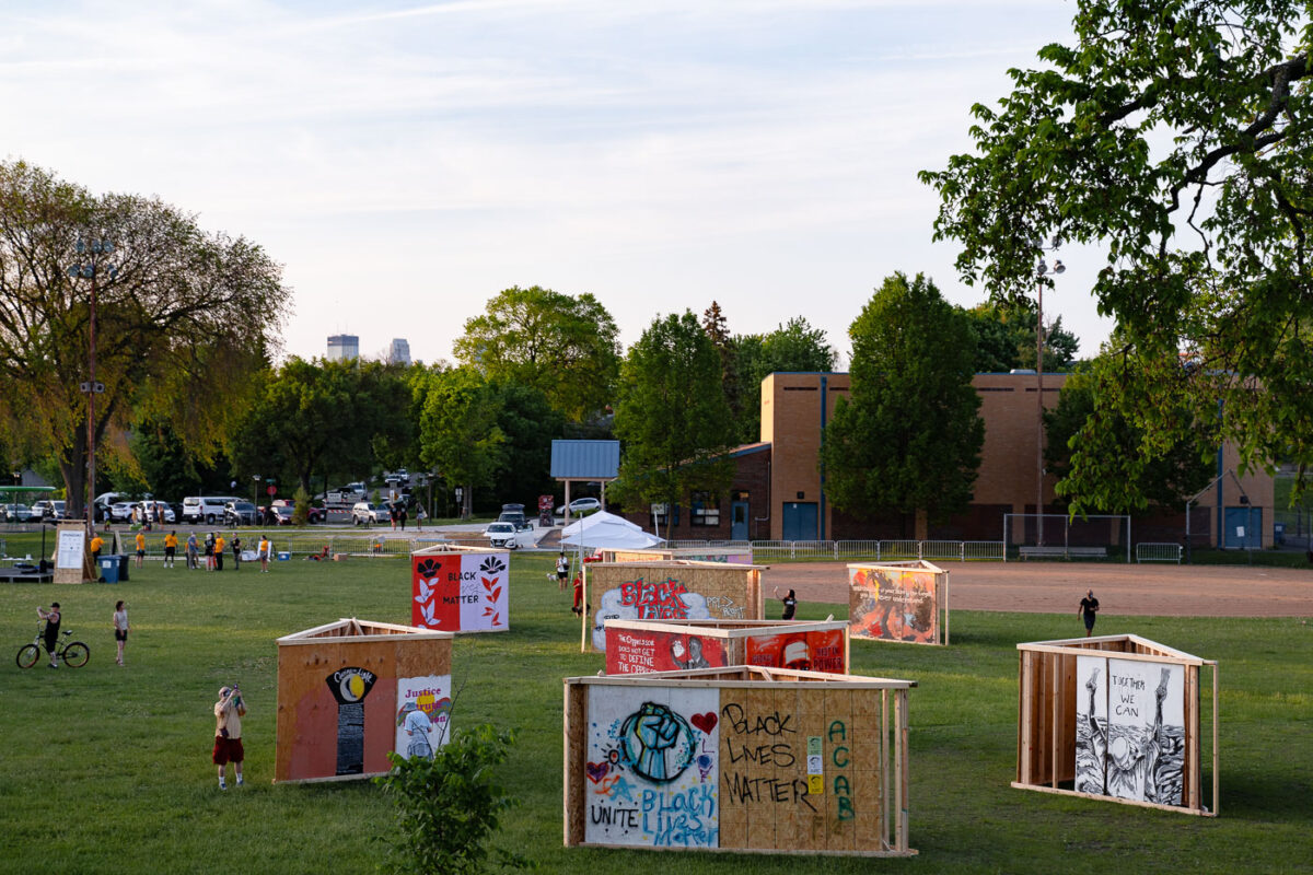 Save the Boards to Memorialize the Movement exhibited 87 of the almost a thousand boards they've saved at Phelps Park, next to George Floyd Square.