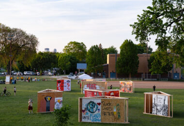Save the Boards to Memorialize the Movement exhibited 87 of the almost a thousand boards they've saved at Phelps Park, next to George Floyd Square.