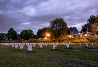 The Say Their Names Cemetery, located a block from George Floyd Square, on the night before the 1-year anniversary of the murder of George Floyd.