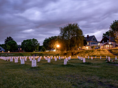 Say Their Names Cemetery, Minneapolis, at dusk
