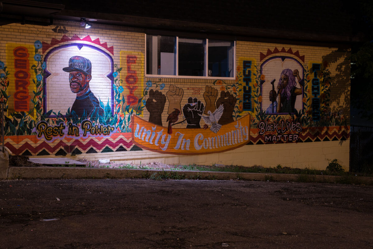 A mural at George Floyd Square on Chicago Avenue in Minneapolis.