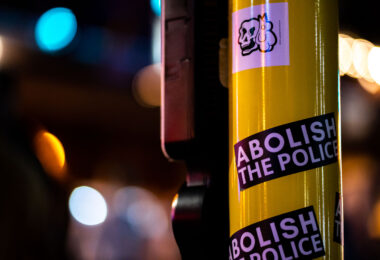 Abolish The Police sticker on an street pole in Uptown Minneapolis.