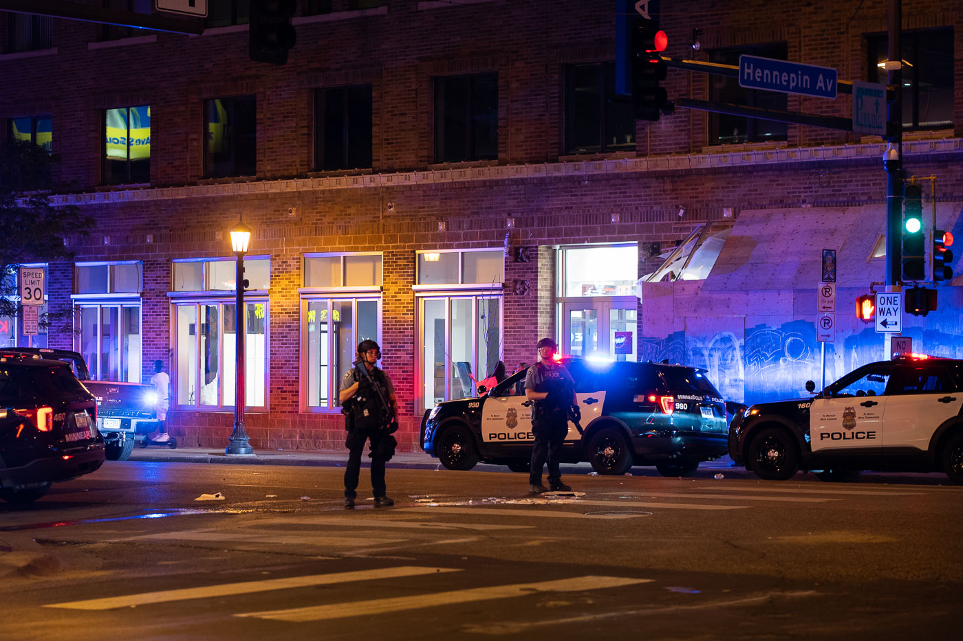 Armed Minneapolis Police respond to Winston Smith protests