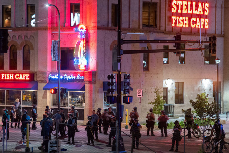 Armed police respond to Winston Smith protest in Uptown 2 Heavy law enforcement presence on Lake Street where protesters have been gathering since the June 3rd shooting death of Winston Smith.Smith was killed by a Federal Task Force on top of the Seven Points parking ramp. Officials have said task force members from Hennepin and Ramsey County fired their weapons.