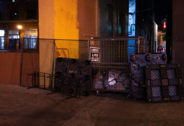 Alleys barricaded on Lake Street in Minneapolis.

The area has been a place of protest since Winston Smith was killed by law enforcement on top of a nearby parking ramp.