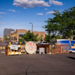 Barricades on Lake Street near the Deona Marie and Winston Smith memorials.Winston Smith was killed by law enforcement on June 3rd and Deona Marie was killed on June 13th.Marie was killed when Nicholas Kraus drove his vehicle into those protesting the killing of Smith.