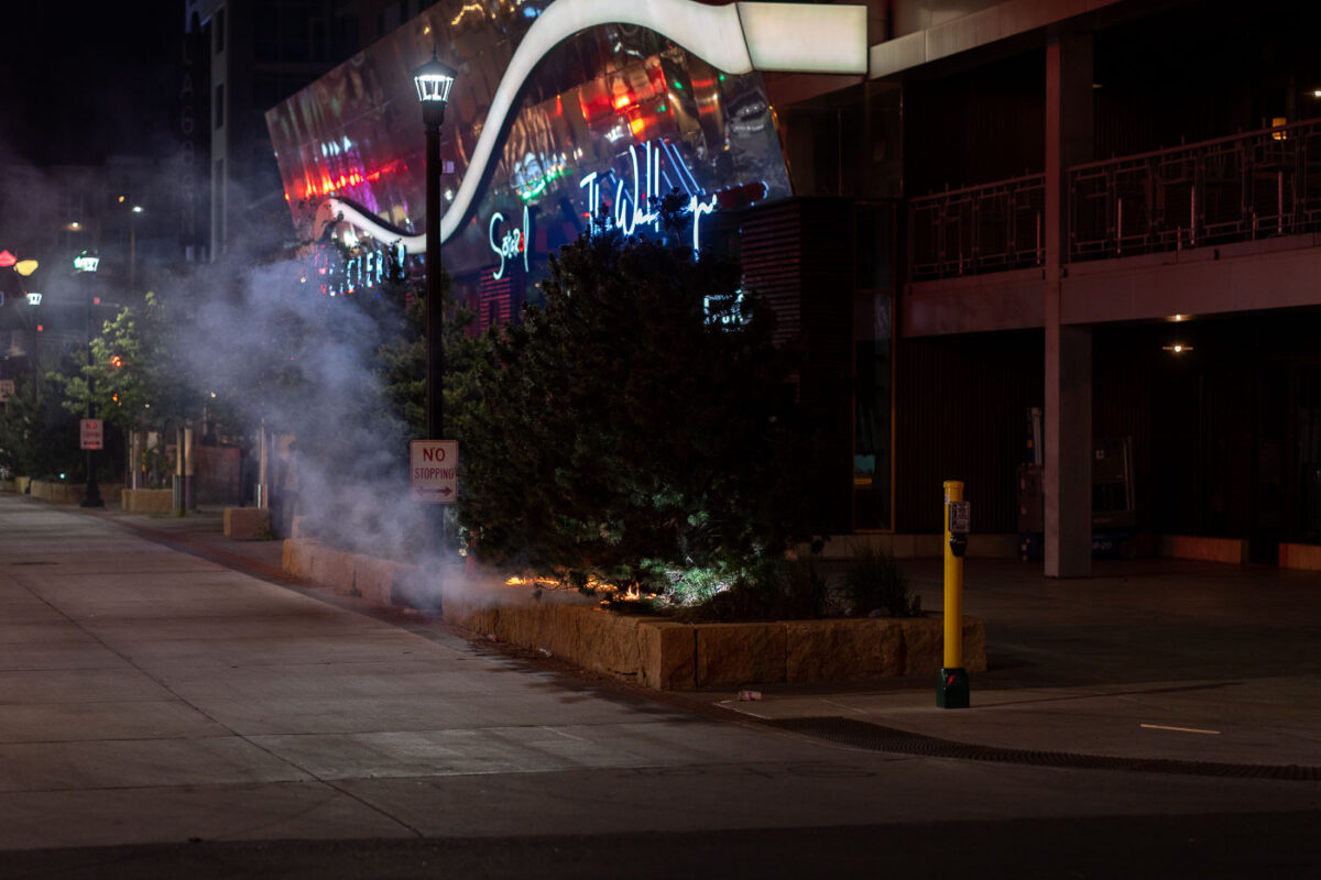 Bushes burn on Girard Avenue during protests over the law enforcement shooting death of Winston Smith on June 3rd.