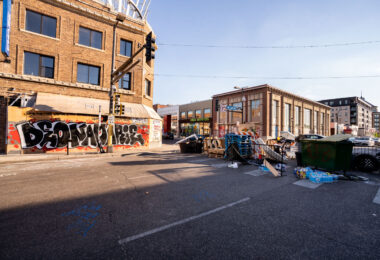 Street barricades at Hennepin Avenue and Lake Street. The barricades were put in place following the June 3rd shooting death of Winston Smith by a Federal Task Force and the June 13th killing of Deona Marie.

Marie was killed when Nicholas Kraus drove his vehicle into those protesting the killing of Smith.