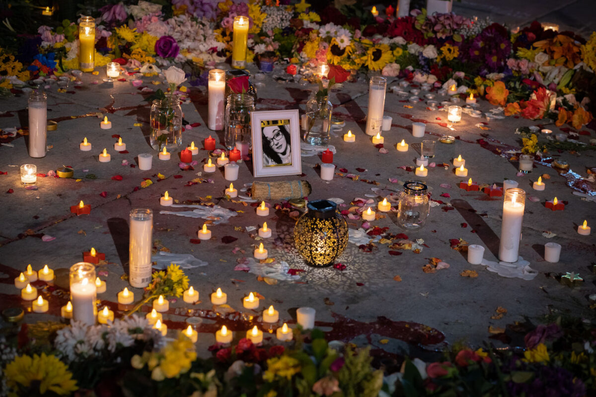 Deona Marie memorial at Lake & Girard. Marie was killed when Nicholas Kraus drove his vehicle into those protesting the Federal Task Force killing of Winston Smith 10 days prior.